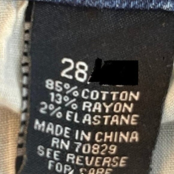 Black Premium Skinny Flex Blue trendy Jeans Distressed Patches Sz 28 /28 Hemmed - Picture 10 of 10